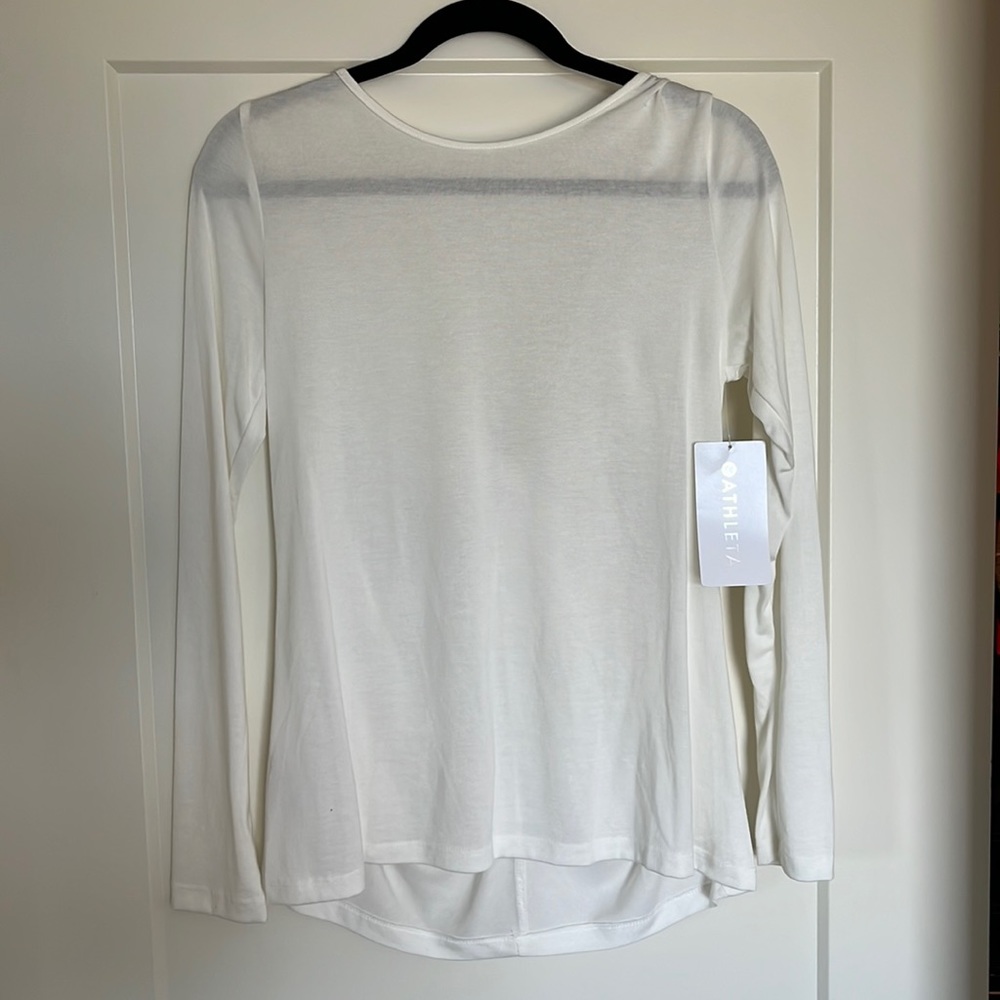 NWT Athleta White Waterfall Front LS Top